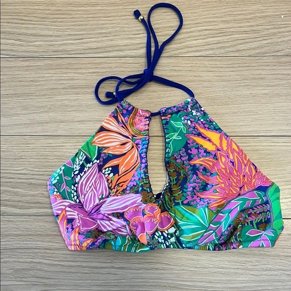 LIKE NEW! Trina Turk Colorful Floral Halter Bikini Top + matching bottoms Sz 12 - Picture 2 of 8
